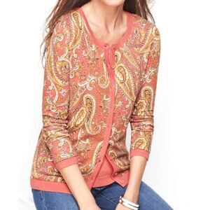 New Talbots Charming English Paisley Cardigan Sweater XL